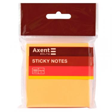 Бумага для заметок Axent з клейким шаром неоновий помаранчевий 75х75мм, 100 Фото 1