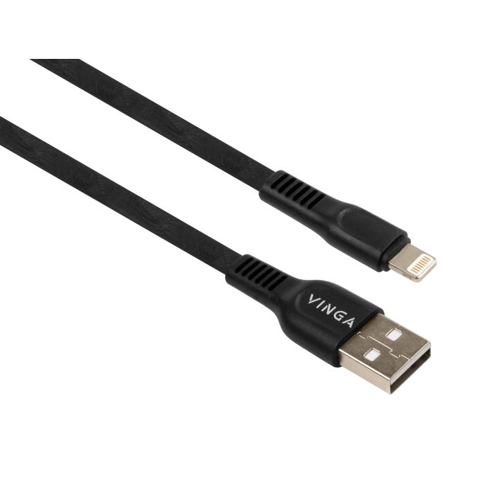 Дата кабель USB 2.0 AM to Lightning 1.0m flat art TPE back Vinga (VCPDCLFTPE1BK)