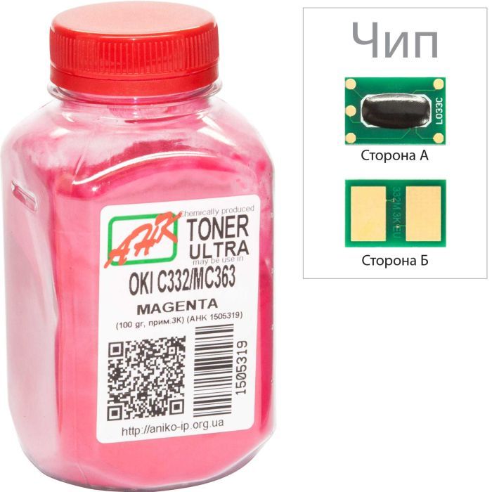 Тонер AHK OKI C332/MC363, 100г Magenta+chip Фото