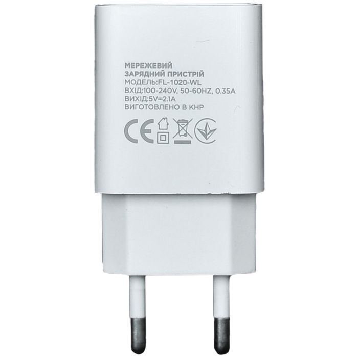 Зарядное устройство Florence 1USB 2A + Lightning cable white Фото