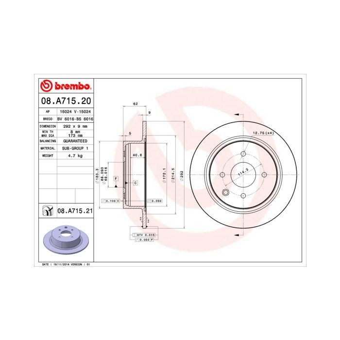Тормозной диск Brembo 08.A715.20 Фото