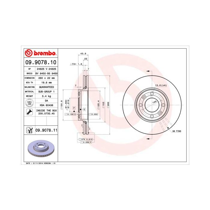 Тормозной диск Brembo 09.9078.11 Фото