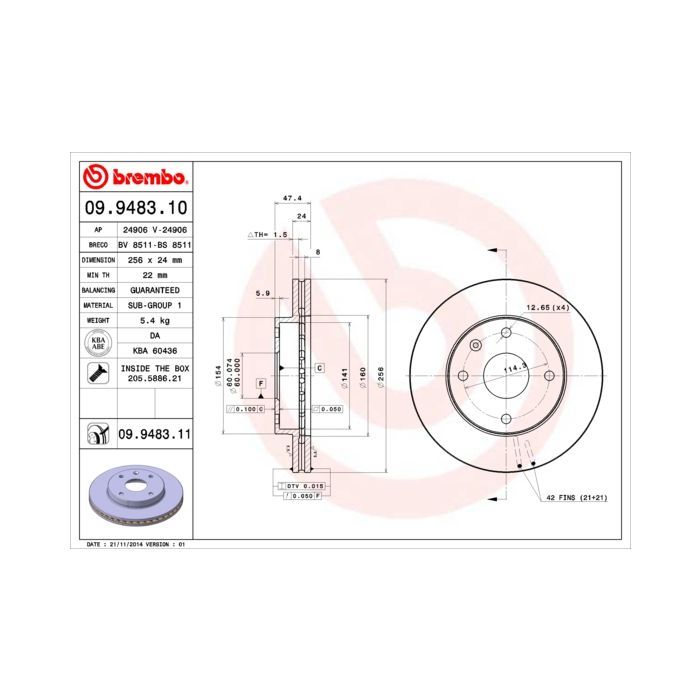 Тормозной диск Brembo 09.9483.11 Фото