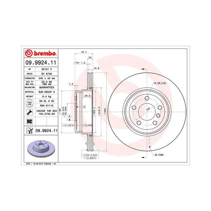 Тормозной диск Brembo 09.9924.11 Фото