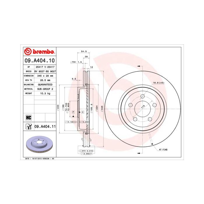 Тормозной диск Brembo 09.A404.11 Фото