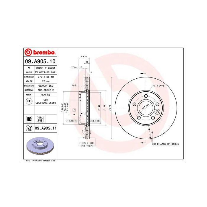 Тормозной диск Brembo 09.A905.10 Фото