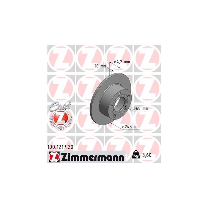 Тормозной диск ZIMMERMANN 100.1217.20 Фото