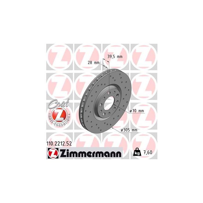 Тормозной диск ZIMMERMANN 110.2212.52 Фото