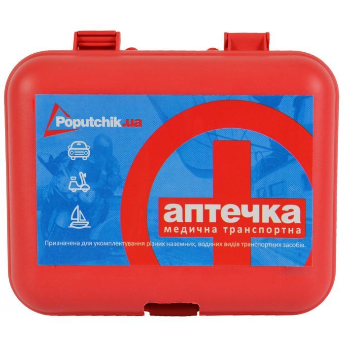 Автомобильная аптечка Poputchik згідно ТУ футляр пластиковий червоний 165х135х65 Фото
