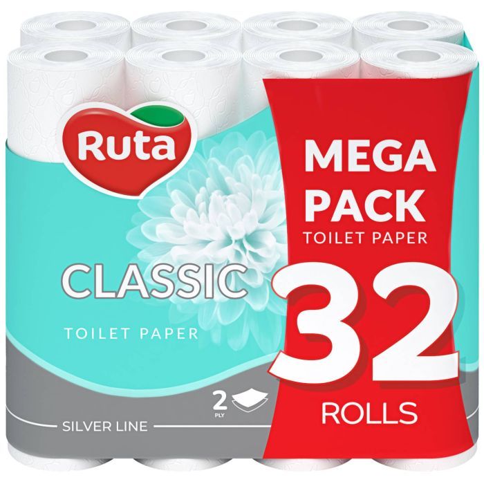 Туалетная бумага Ruta Classic 2 слоя Белая 32 рулона Фото