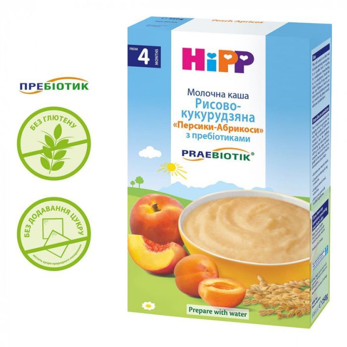 Детская каша HiPP молочная Рисово-кукурузная Персики-Абрикосы с преб Фото