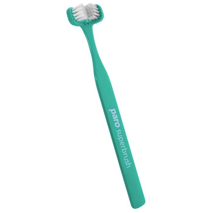 Зубная щетка Paro Swiss Superbrush тристороння бірюзова Фото