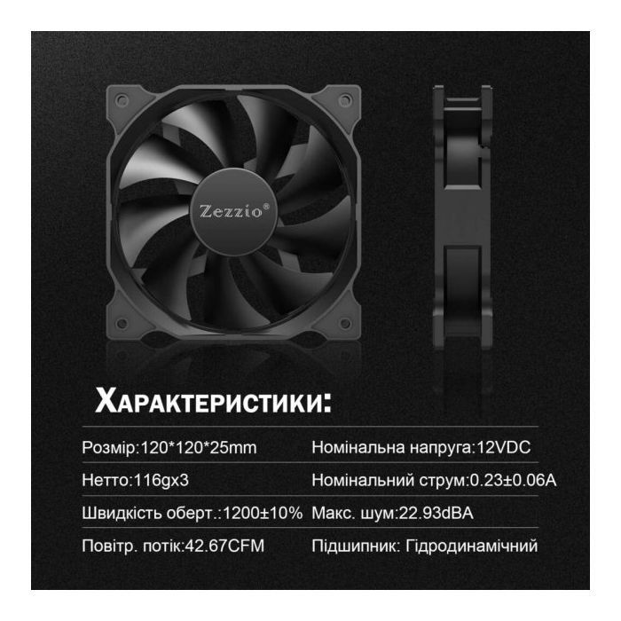 Кулер для корпуса Zezzio ZA-120 3 in 1 Kit Фото 5