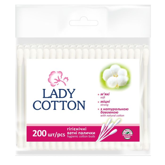 Ватные палочки Lady Cotton в поліетиленовому пакеті 200 шт. Фото