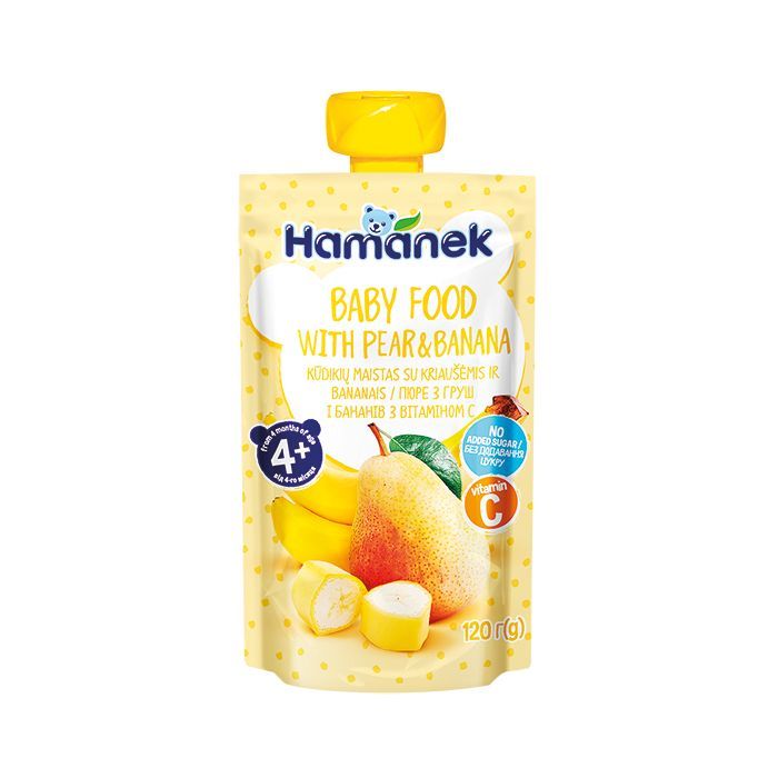 Детское пюре Hamanek Pouch груша і банан, 120 г Фото