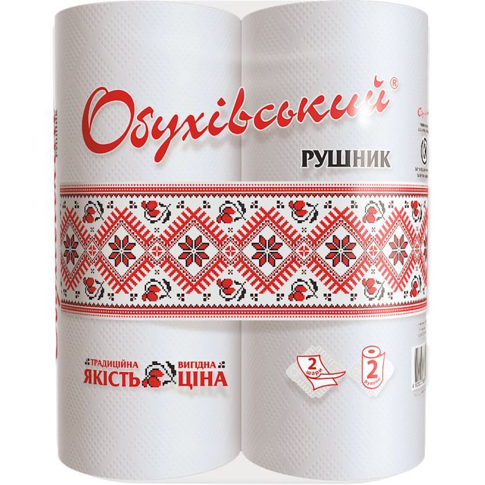 Бумажные полотенца Обухівський 2 слоя белые 2 рулона Фото