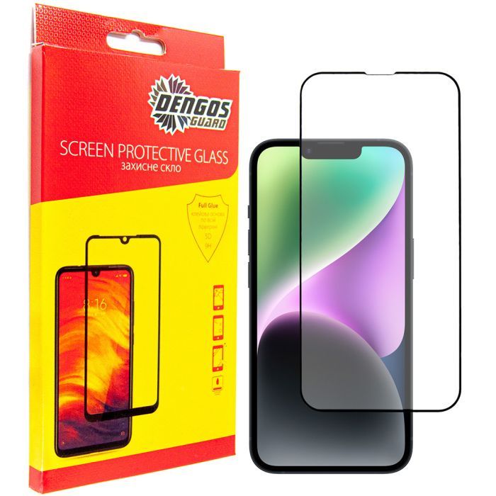 Стекло защитное Dengos Full Glue iPhone 14 black frame Фото