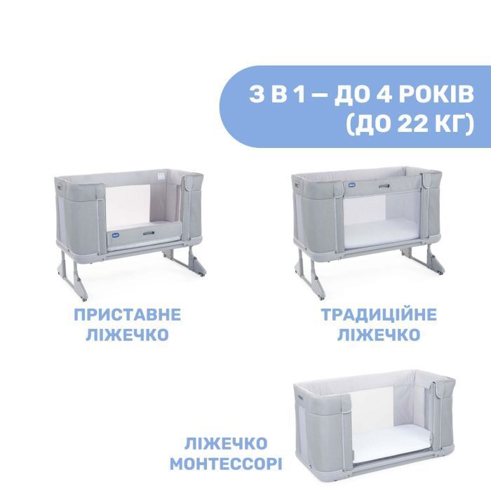 Кроватка Chicco Next2Me Forever 3 в 1 gray Фото 1