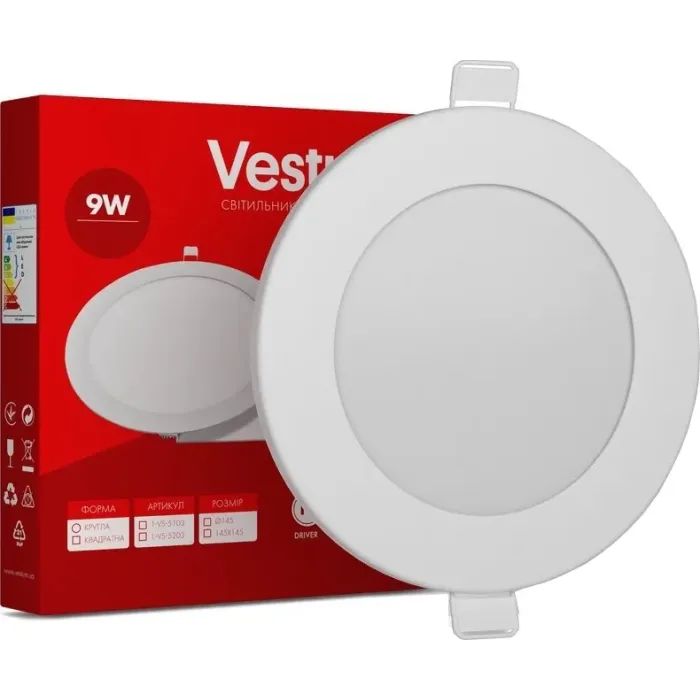 Светильник Vestum LED круглый 9W 6000K 220V Фото
