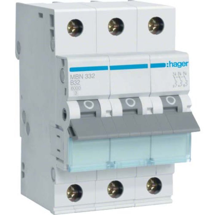 Автоматический выключатель Hager 3-п. B 32A (6kA) 3M (A) Фото