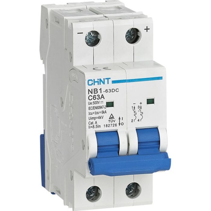 Автоматический выключатель CHINT NB1-63DC 2P C63 DC500V Фото
