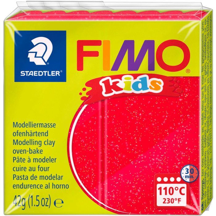 Пластика Fimo kids, Червона з блискітками, 42г Фото