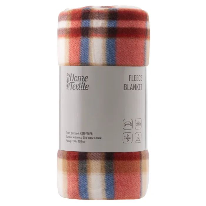 Плед Ardesto Fleece 100% поліестер, клітинка, біло-коричневий 1 Фото
