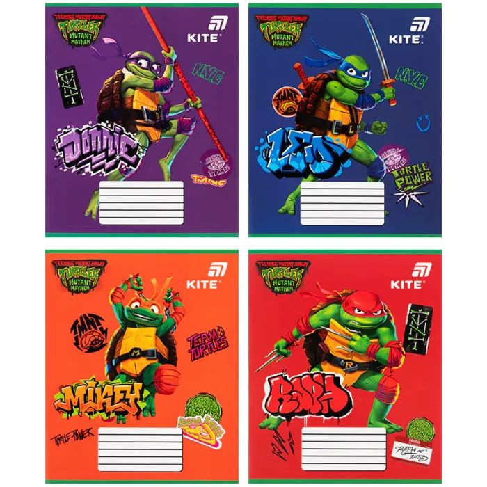 Тетрадь Kite Ninja Turtles, 12 листов, косая линия Фото